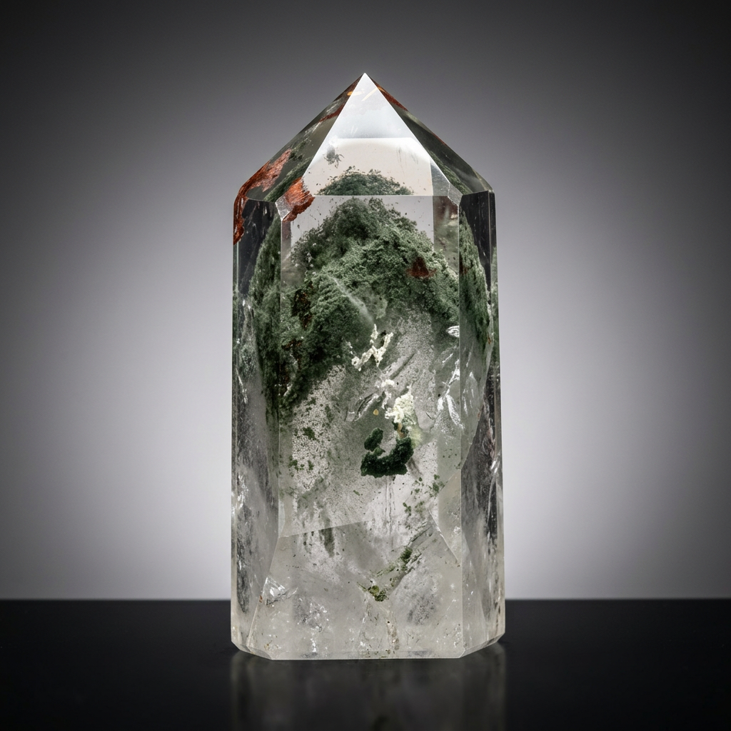 Madagascar Green Ghost Phantom Quartz Obelisk - 1.73LB Vitreous Healing Point | CrystalCloud Company | Crystal Points & Towers | Wiccan Center
