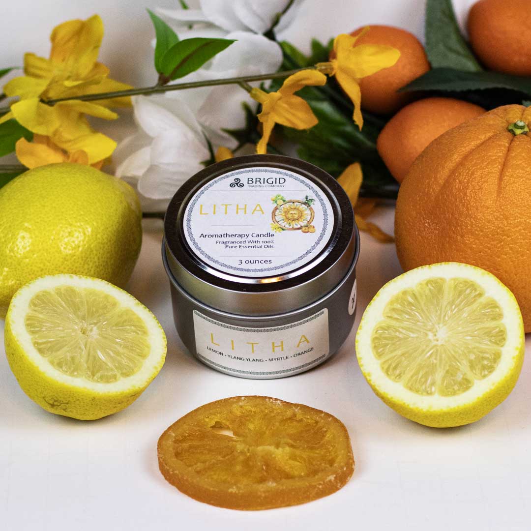 Litha Soy Wax Candle - Lemon, Sweet Orange, Myrtle, and Ylang Ylang | Aromatherapy Candle | Wiccan Center