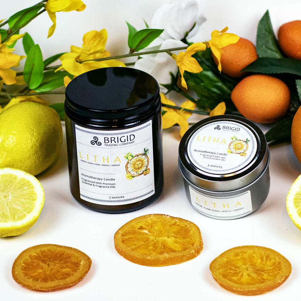 Litha Soy Wax Candle - Lemon, Sweet Orange, Myrtle, and Ylang Ylang | Aromatherapy Candle | Wiccan Center