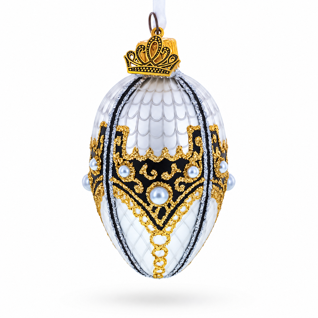 Mother of Pearl Mini Glass Egg Ornament 2.9 Inches | Christmas Ornaments > Glass > Egg > Glamour | Wiccan Center