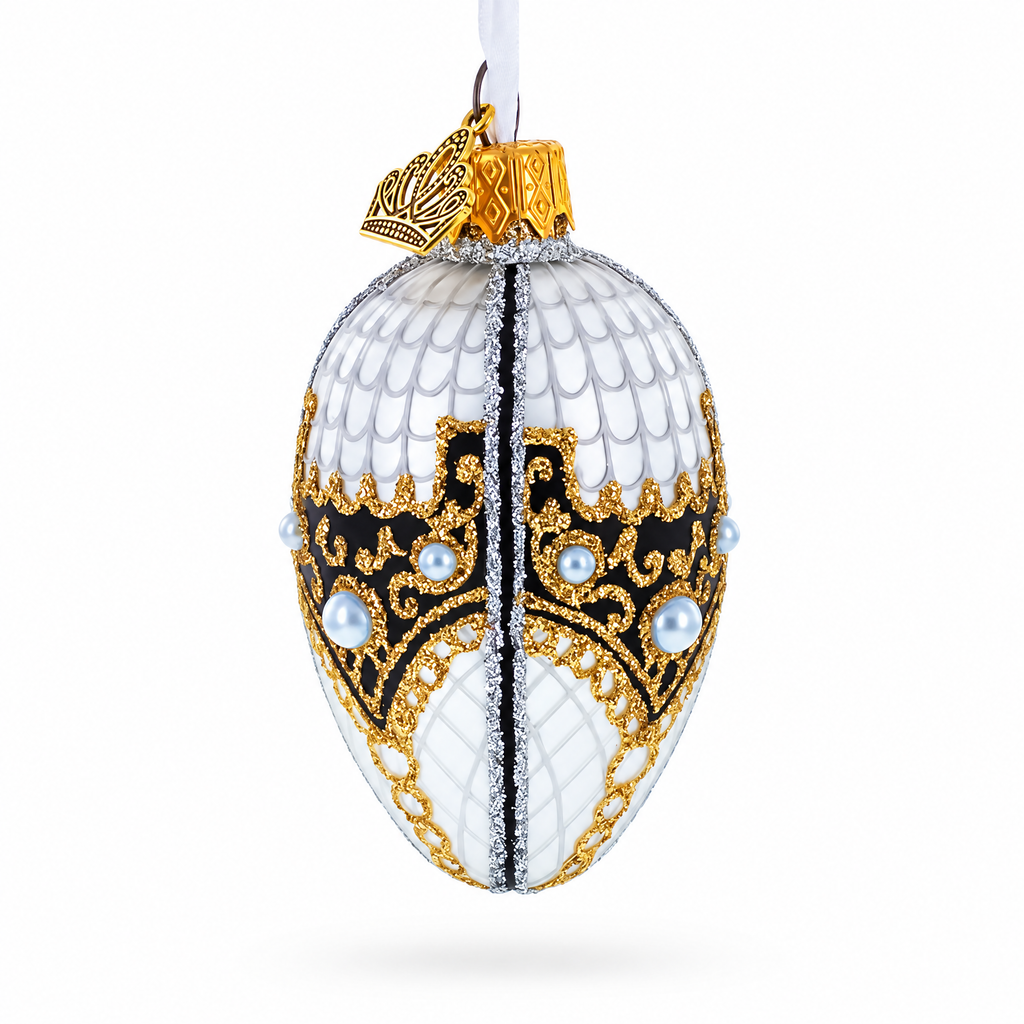 Mother of Pearl Mini Glass Egg Ornament 2.9 Inches | Christmas Ornaments > Glass > Egg > Glamour | Wiccan Center