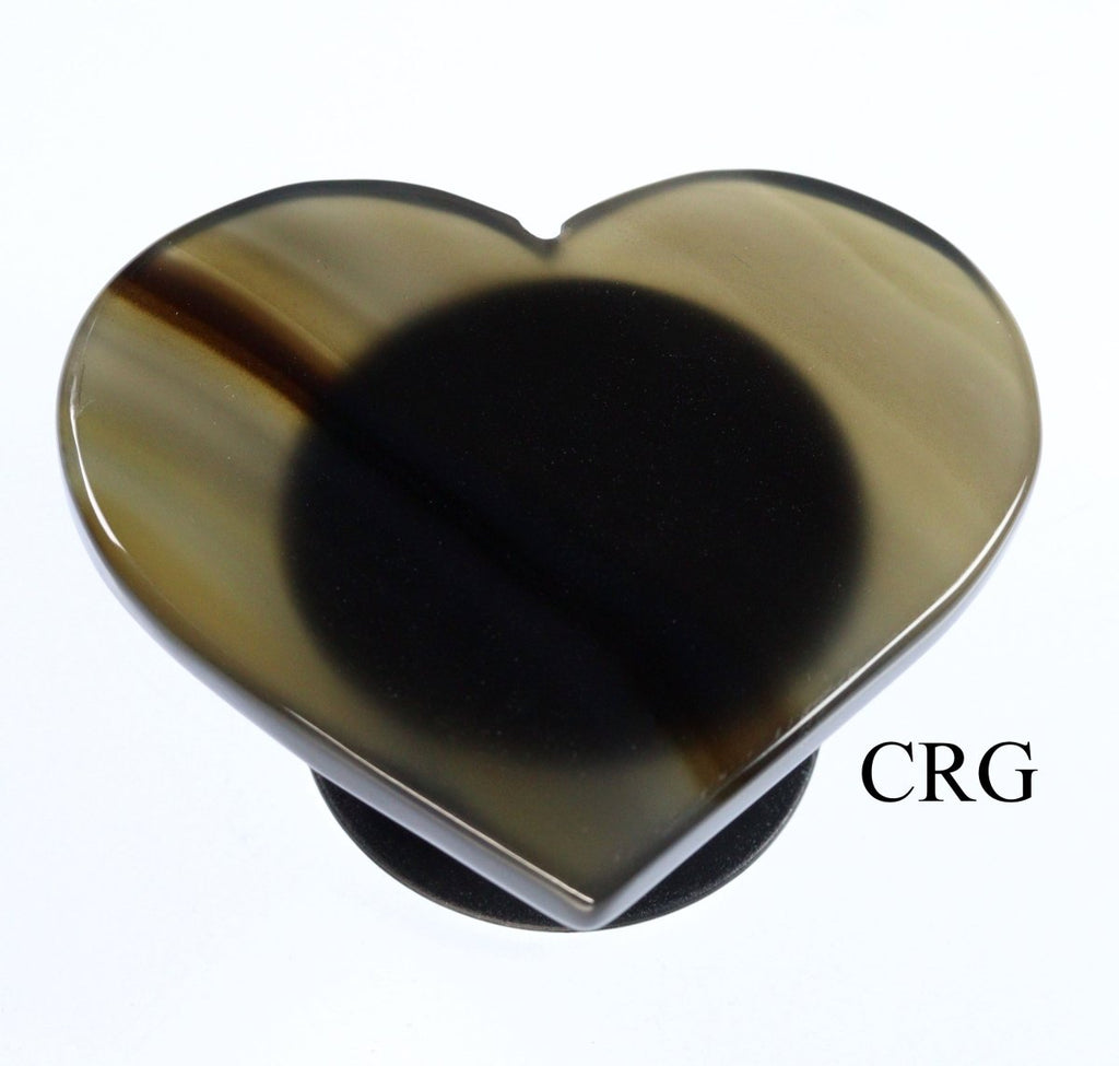 LOT OF 4- Polished BLACK Agate Slice Heart Phone Grips / 2-3" AVG