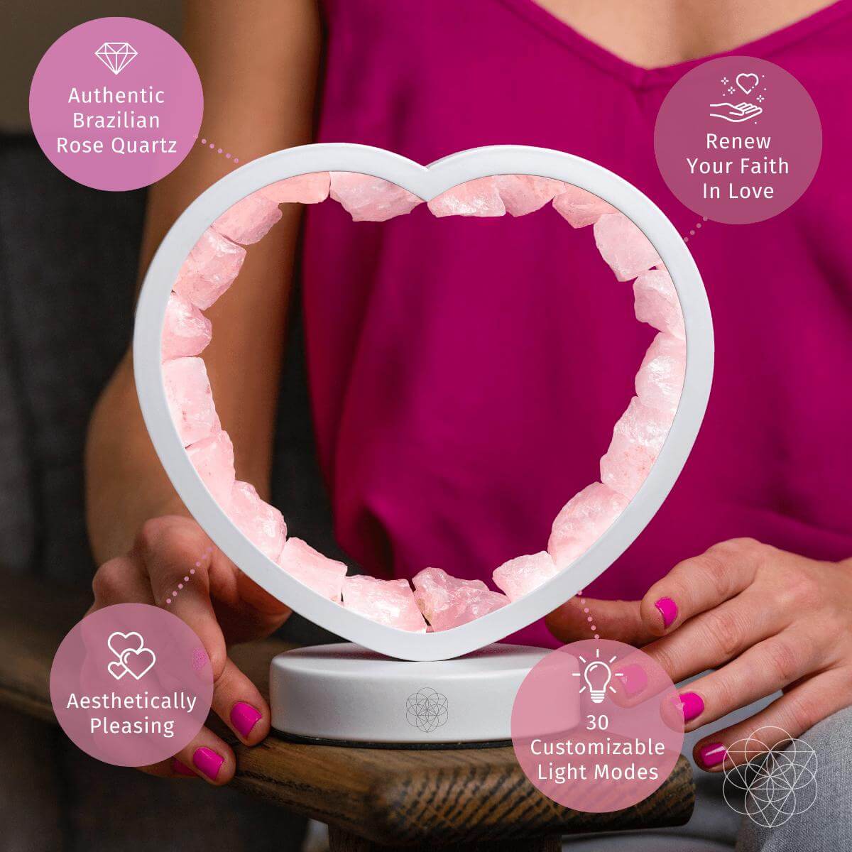 Love Magnet - Rose Quartz Heart Lamp | Night Light | Wiccan Center