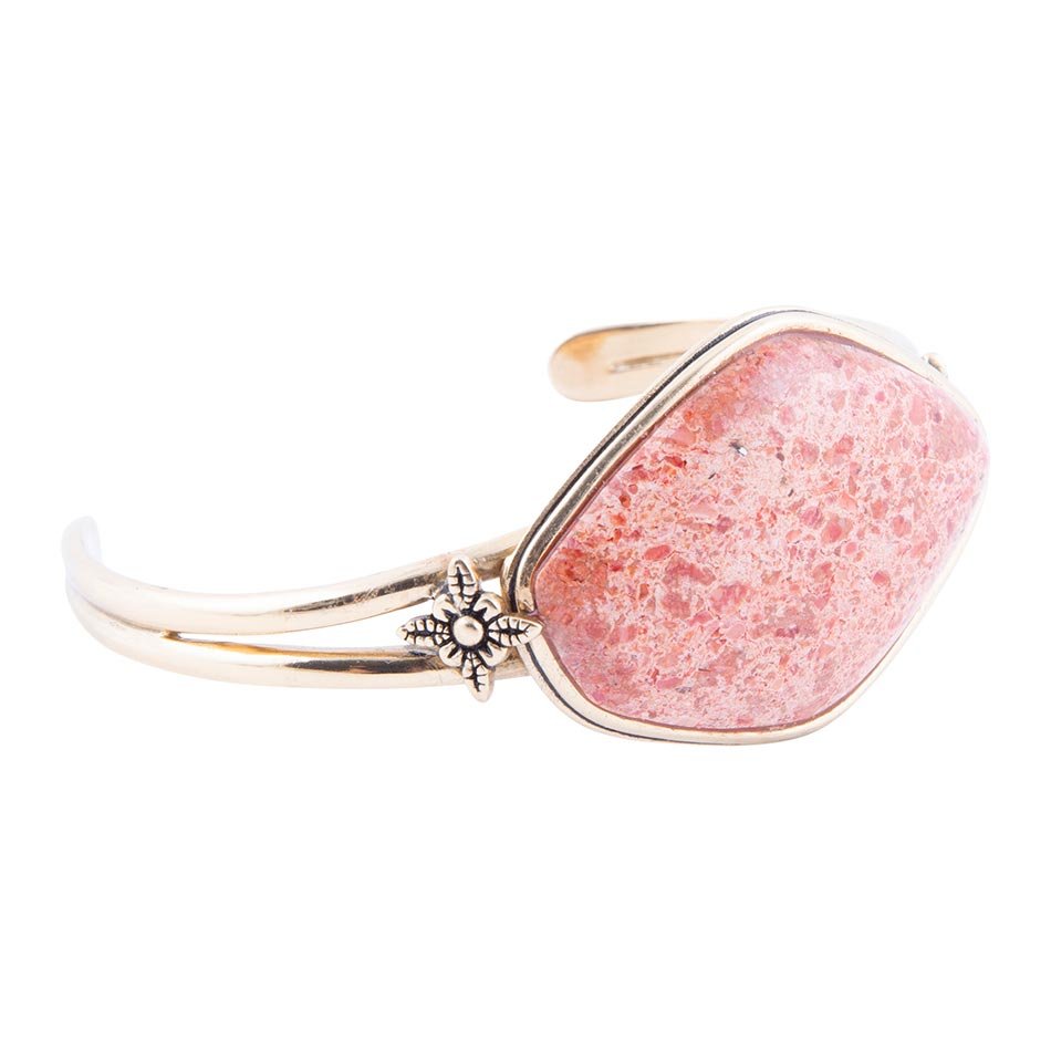 Lucent Orange Sponge Coral Cuff Golden Bracelet | Bracelets | Wiccan Center
