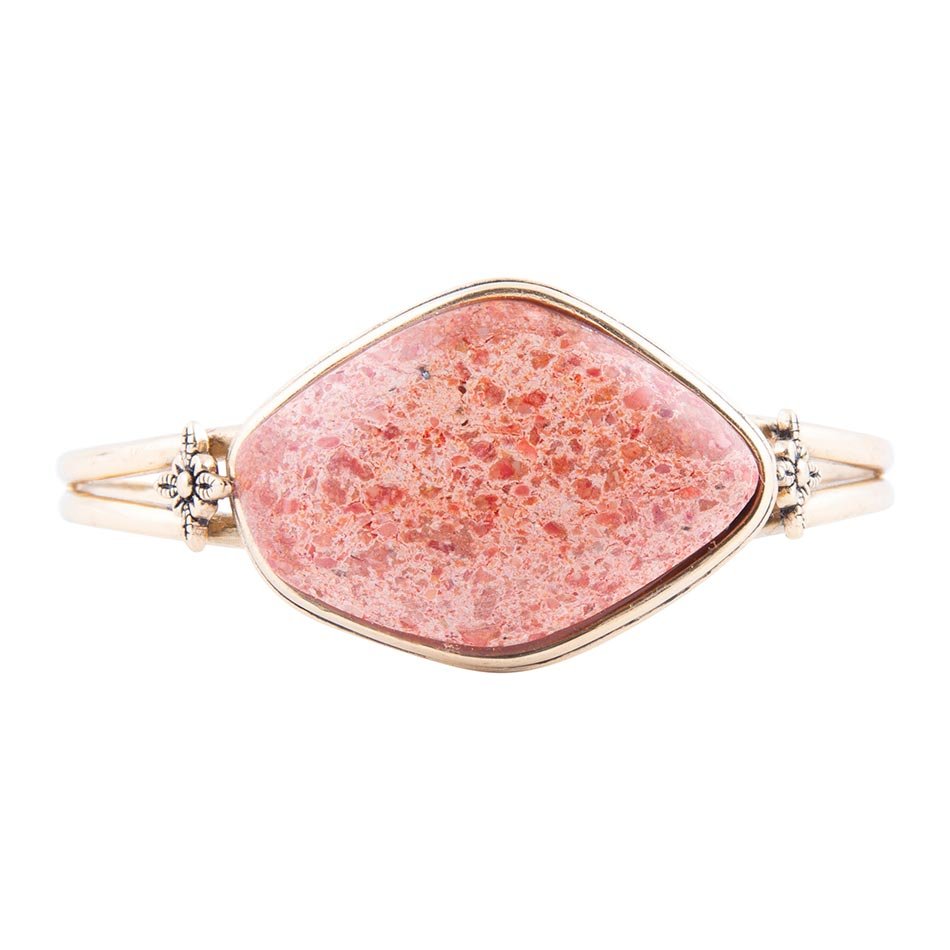 Lucent Orange Sponge Coral Cuff Golden Bracelet | Bracelets | Wiccan Center