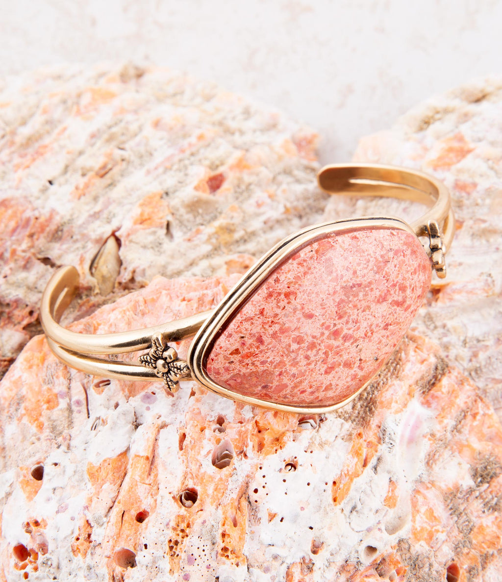 Lucent Orange Sponge Coral Cuff Golden Bracelet | Bracelets | Wiccan Center