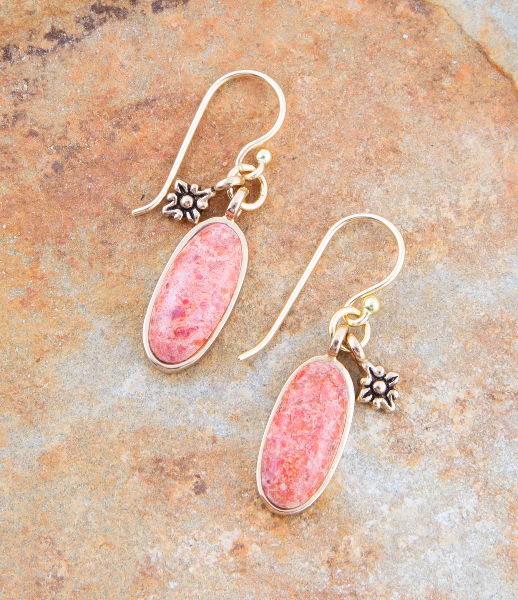Lucent Orange Sponge Coral Golden Drop Earrings | Earrings | Wiccan Center