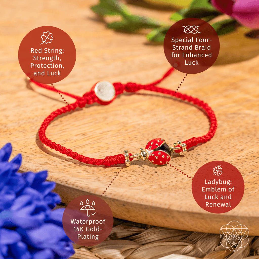 Lucky Ladybug - Four-Strand Red String Bracelet | Bracelet | Wiccan Center