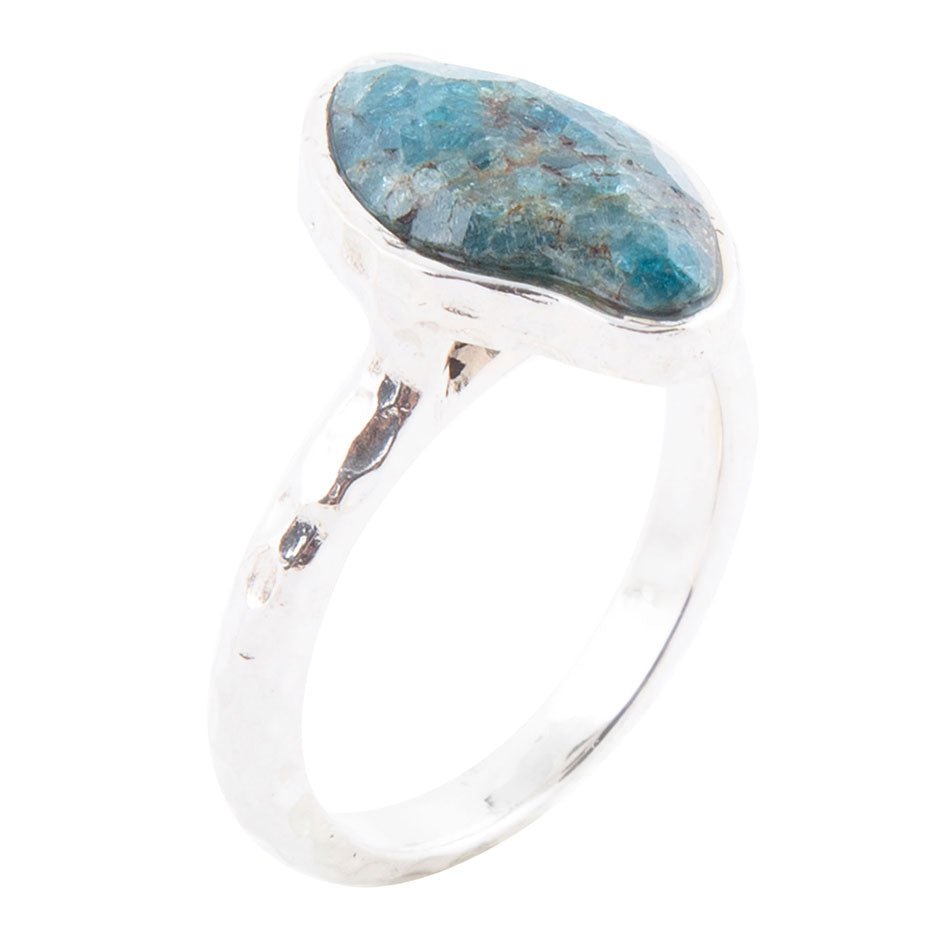 Luna Faceted Blue Apatite and Sterling Silver Hammered Ring | Rings | Wiccan Center