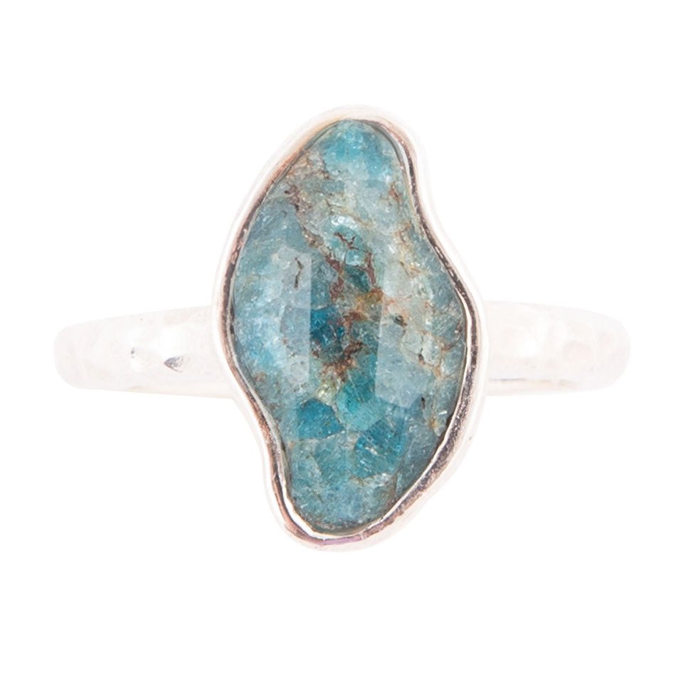 Luna Faceted Blue Apatite and Sterling Silver Hammered Ring | Rings | Wiccan Center