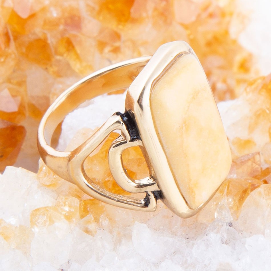 Luster Yellow Agate Golden Statement Ring | Rings | Wiccan Center