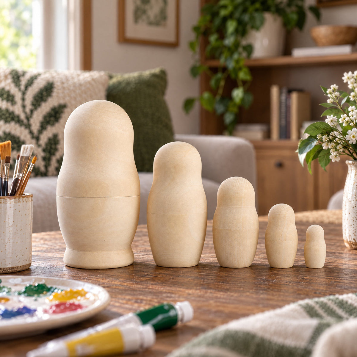 Set of 5 Unfinished Wooden Nesting Dolls DIY Craft Blanks for Painting 5.75 Inches | Nesting Dolls > Unfinished | Wiccan Center