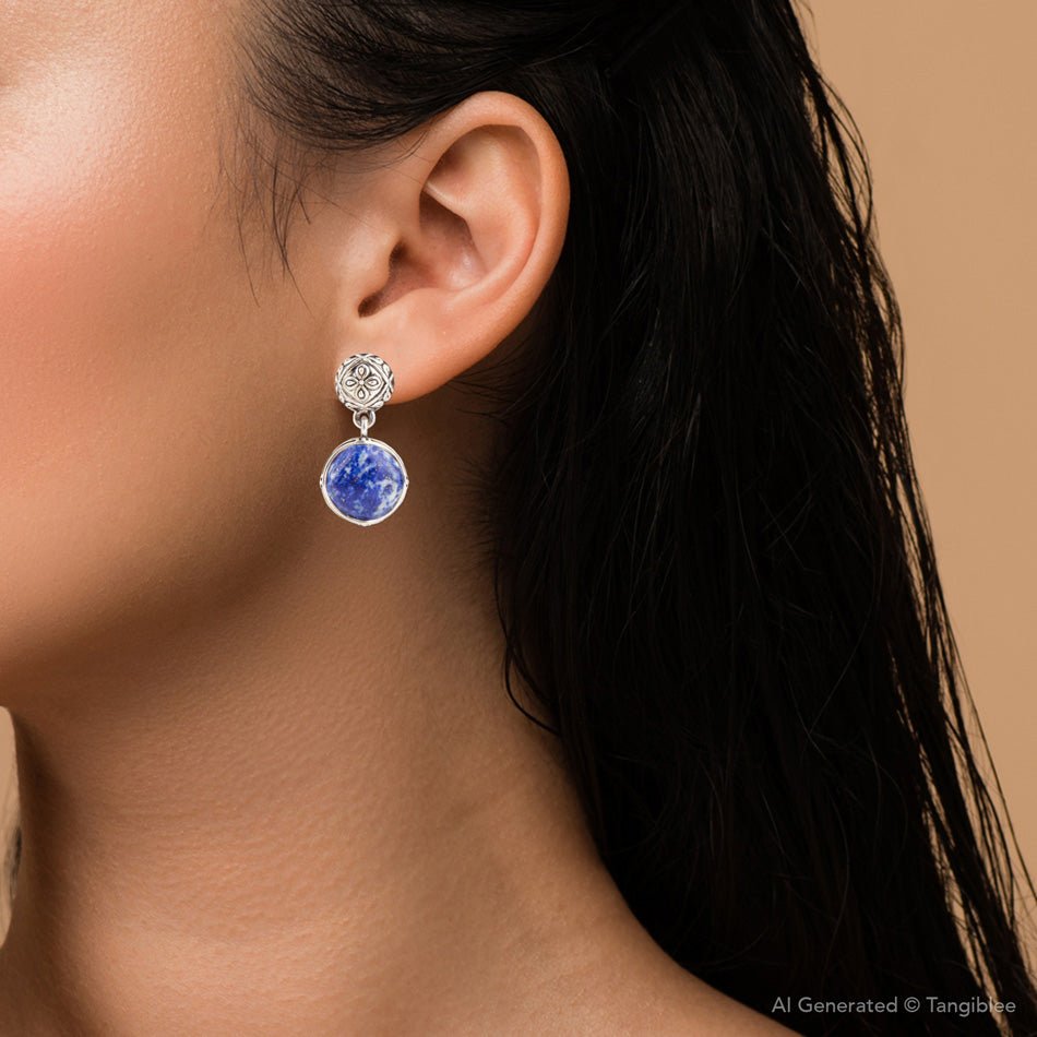 Madrid Blue Lapis Sterling Silver Post Drop Earrings | Earrings | Wiccan Center