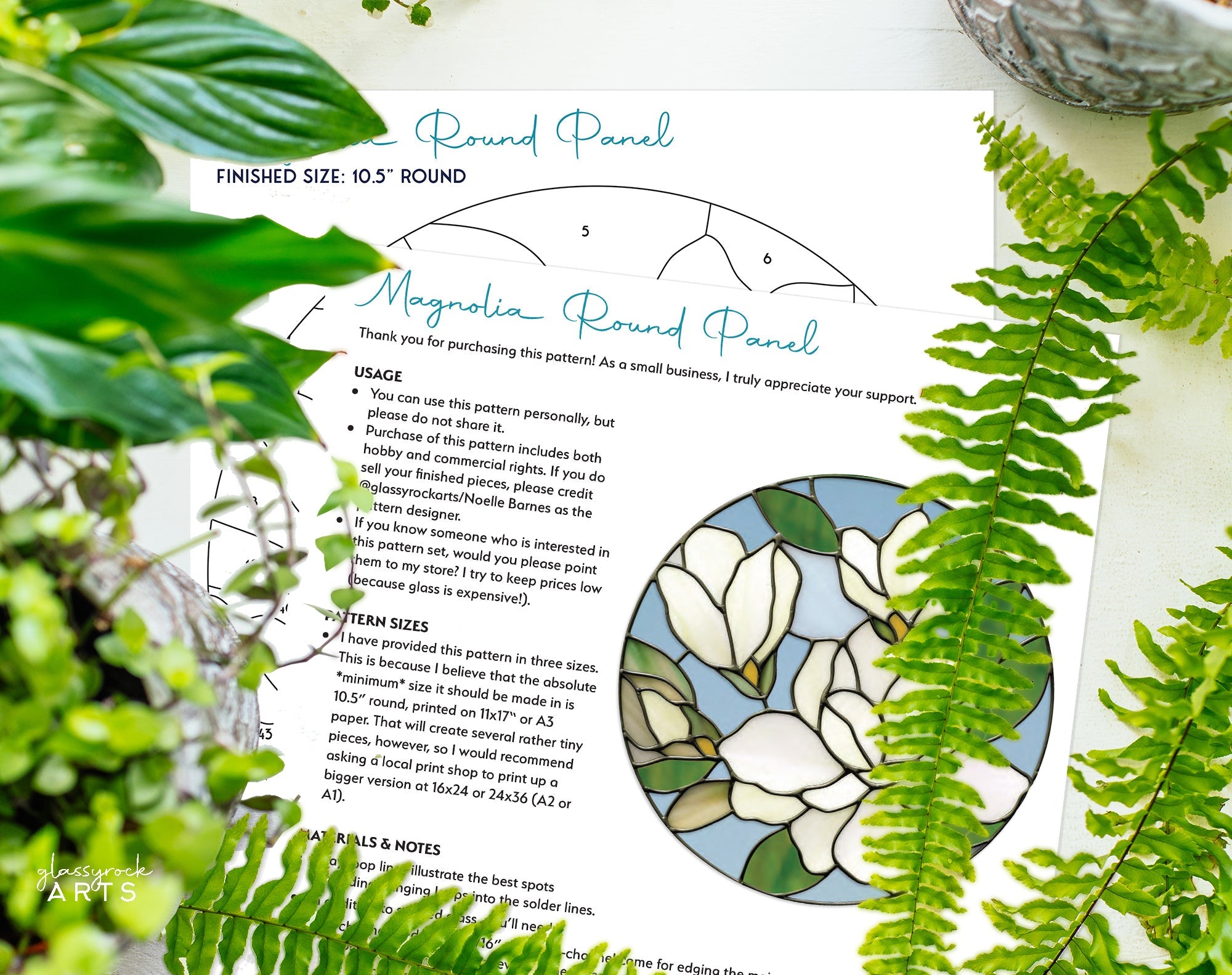 Magnolia Round Stained Glass Pattern | Crafting Patterns & Molds | Wiccan Center