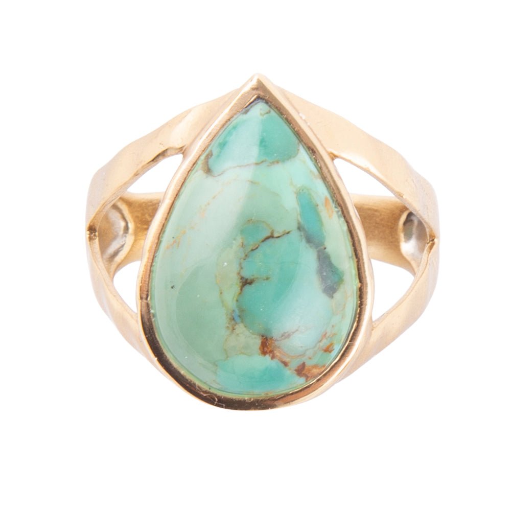 Maisy Blue Turquoise Golden Teardrop Ring | Rings | Wiccan Center
