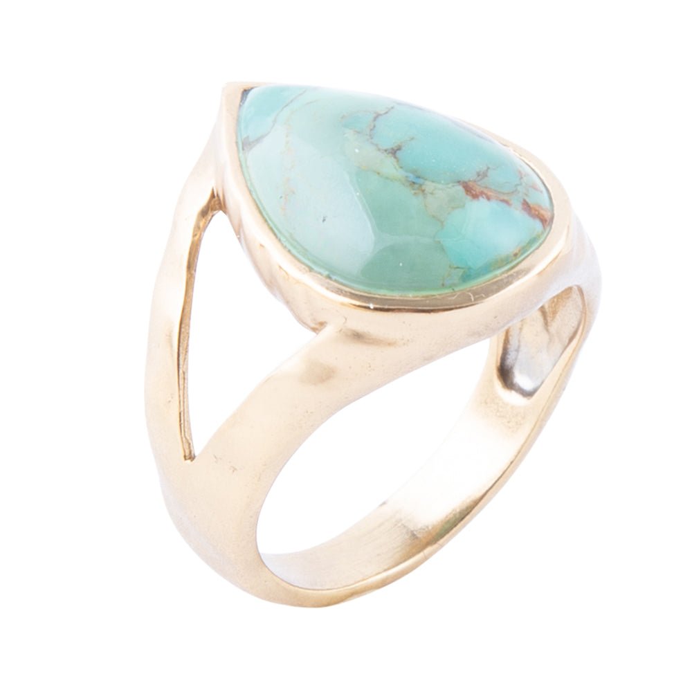 Maisy Blue Turquoise Golden Teardrop Ring | Rings | Wiccan Center