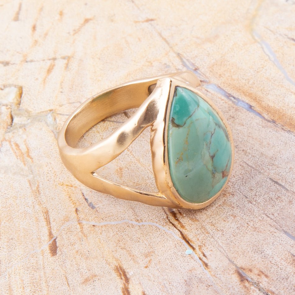 Maisy Blue Turquoise Golden Teardrop Ring | Rings | Wiccan Center