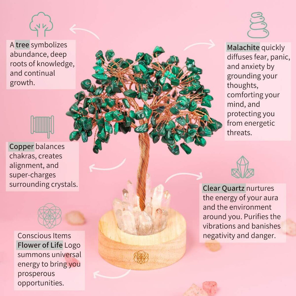 Malachite Anxiety Tree Lamp | Night Light | Wiccan Center