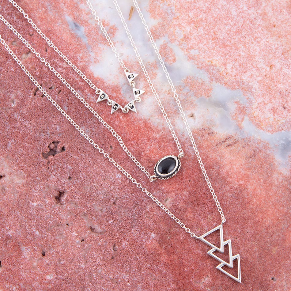 Marcasite and Onyx Sterling Silver Layered Necklace | Necklaces | Wiccan Center