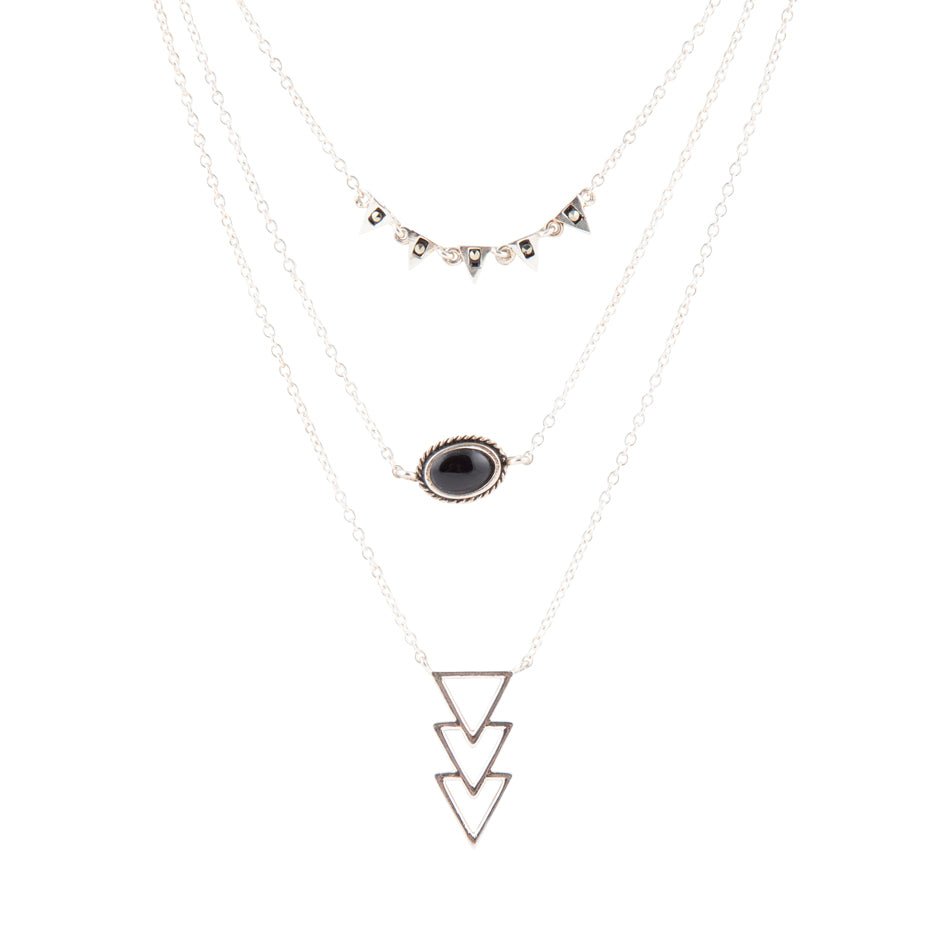 Marcasite and Onyx Sterling Silver Layered Necklace | Necklaces | Wiccan Center