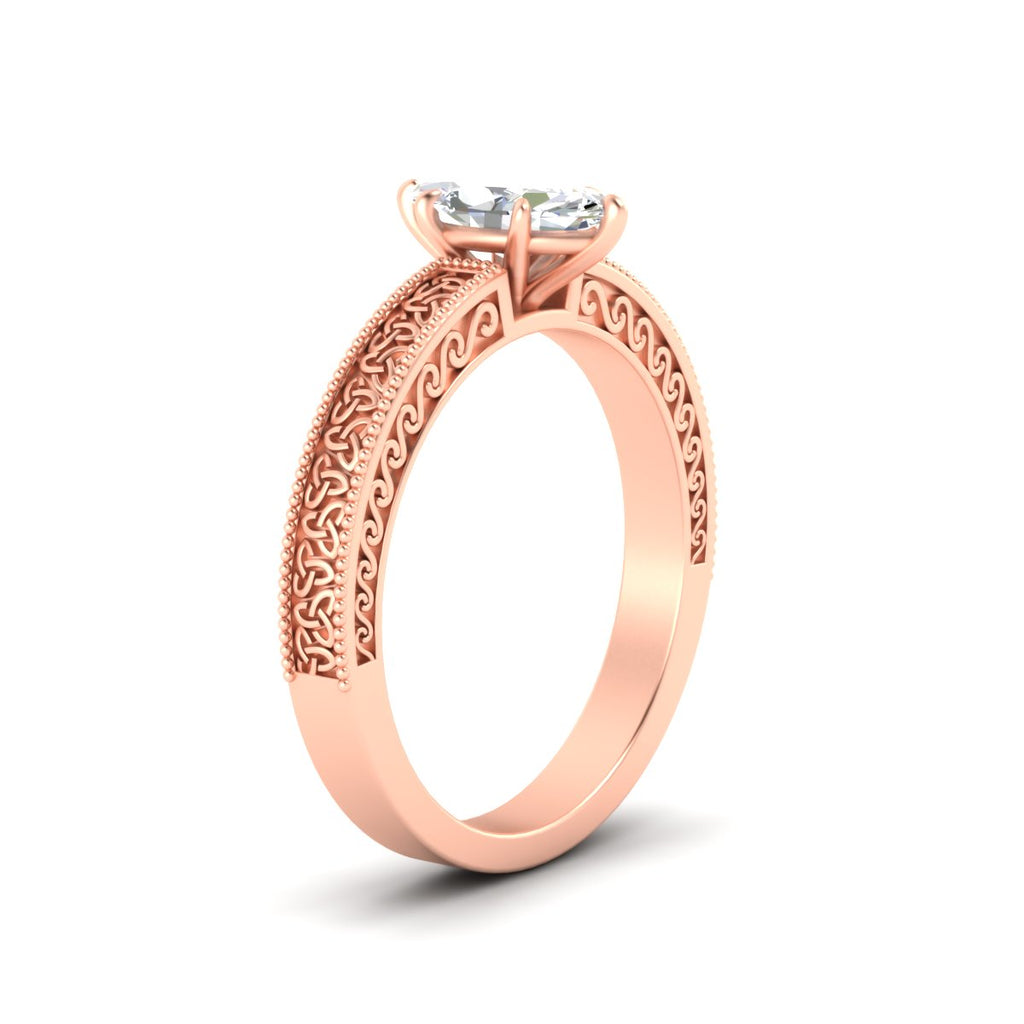 Marquise Cut Celtic Engraved Solitaire Engagement Ring
