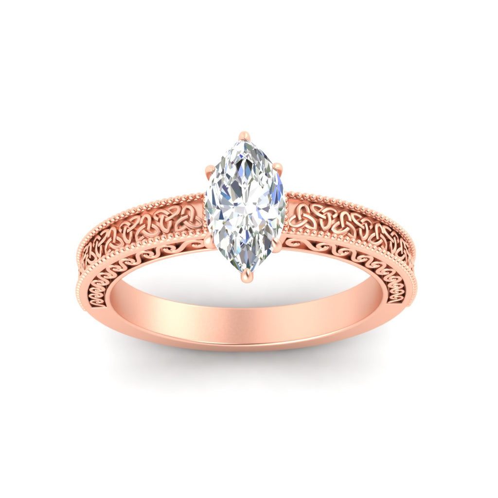 Marquise Cut Celtic Engraved Solitaire Engagement Ring
