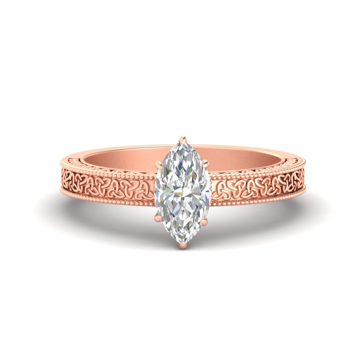 Marquise Cut Celtic Engraved Solitaire Engagement Ring