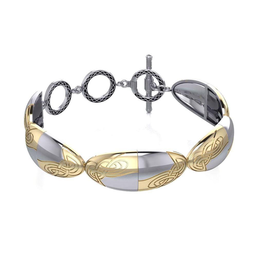 Danu Celtic Sterling Silver And Gold Bracelet MBL113 With Celtic Knotwork And Swivel Design