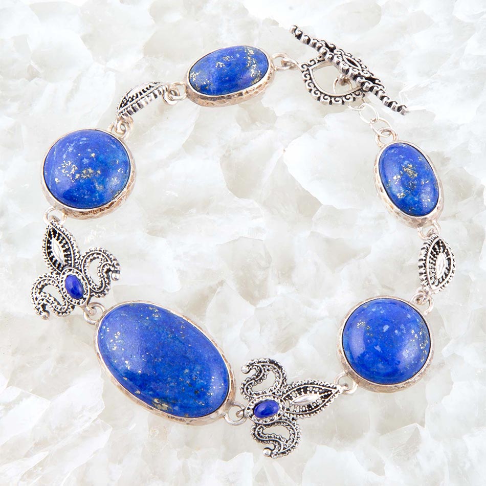 Mehndi Blue Lapis and Sterling Silver Link Bracelet | Bracelets | Wiccan Center