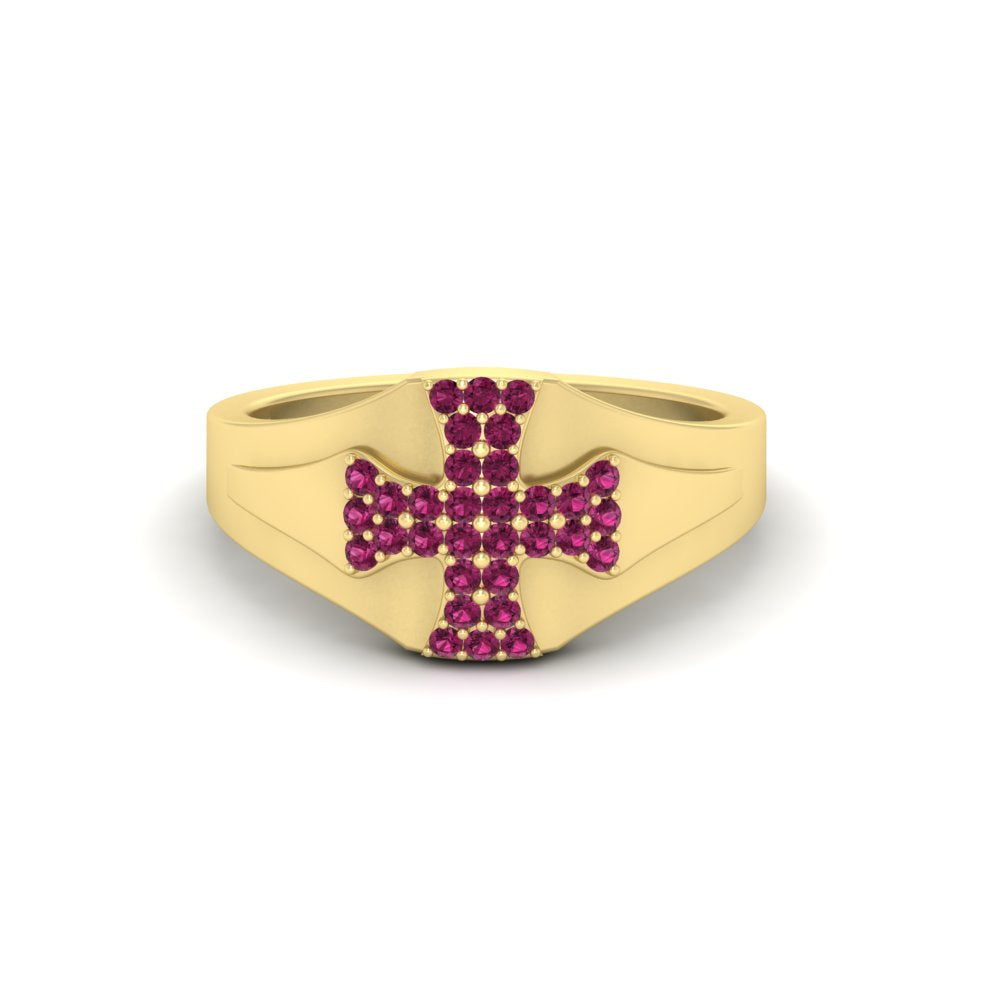 Mens Cross Gemstone Engagement Ring