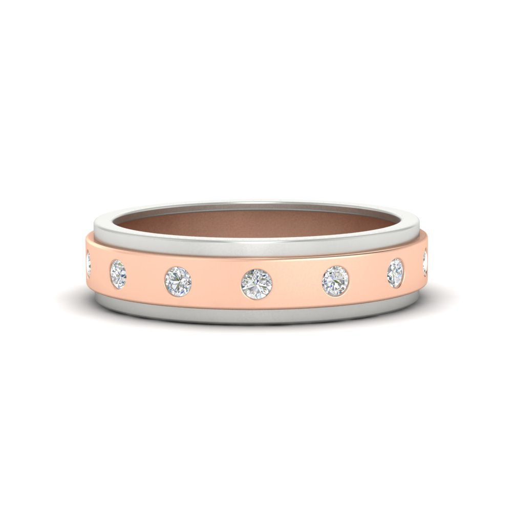 Mens Two Tone Bezel Stone Wedding Ring