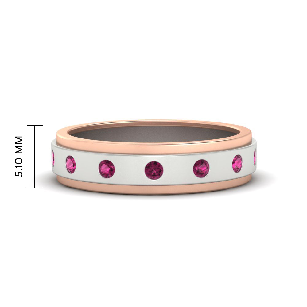 Mens Two Tone Bezel Stone Wedding Ring