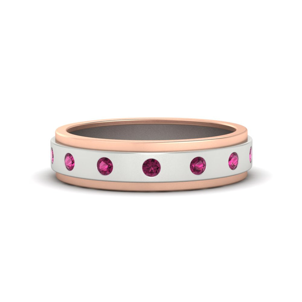 Mens Two Tone Bezel Stone Wedding Ring