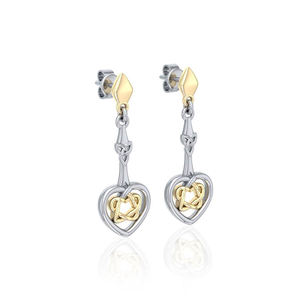 Celtic Heart Sterling Silver and 14K Gold Accent Post Earrings MER1676