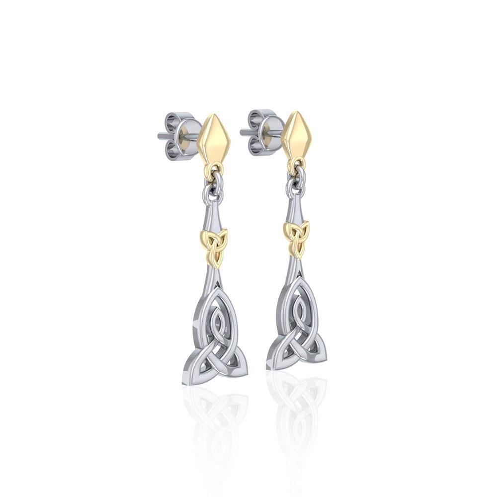 Celtic Trinity Knot Sterling Silver and 14K Gold Accent Post Earrings MER1678