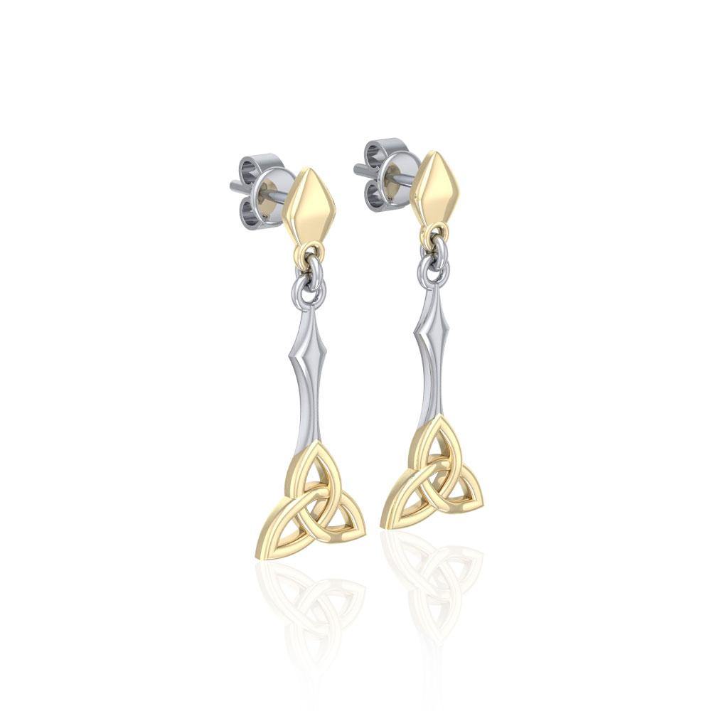 Celtic Trinity Knot Sterling Silver and 14K Gold Accent Post Earrings MER1679