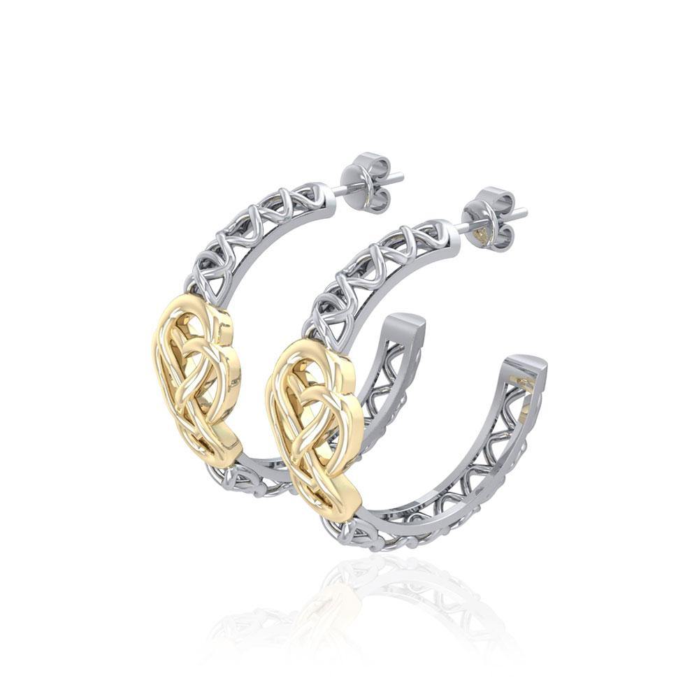 Celtic Knot Silver And Gold Hoop Post Earrings MER1680 Elegant Intricate Celtic Jewelry Gift For Her