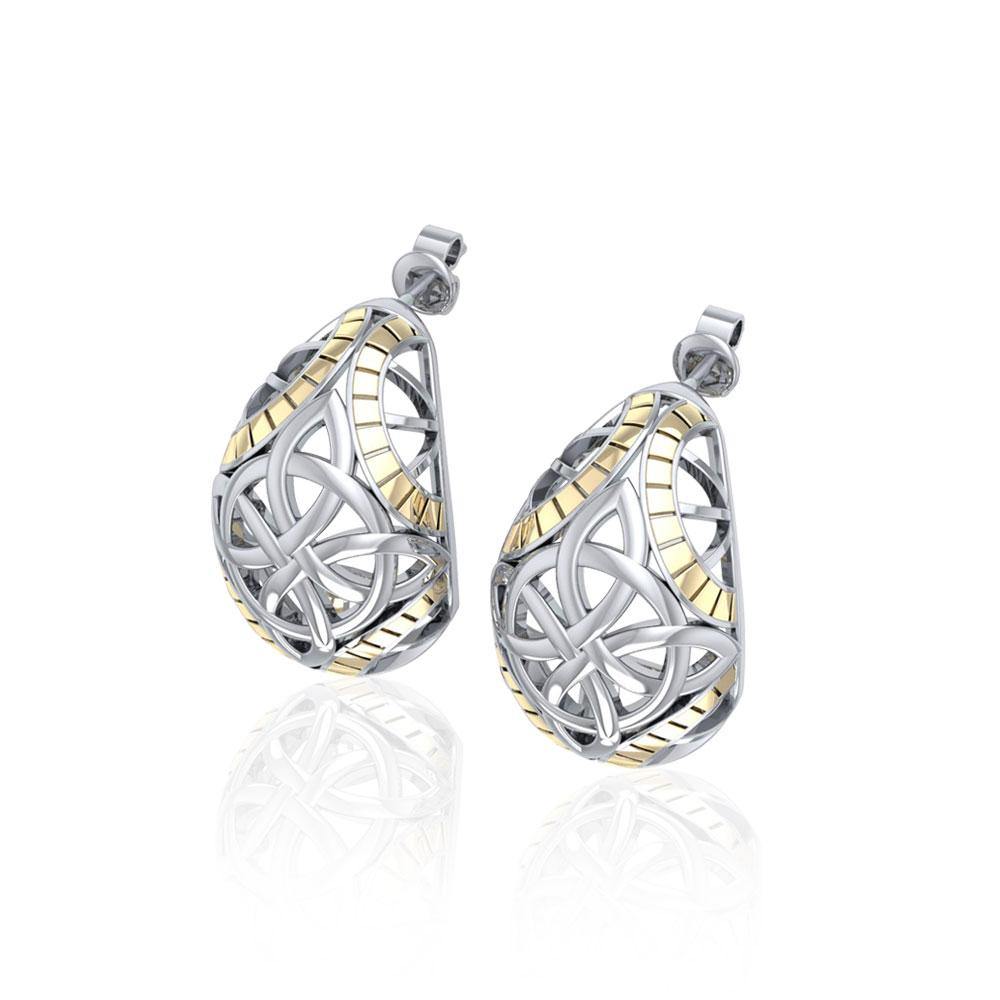 Celtic Four Point Knot Silver and Gold Post Earrings with 14K Gold Vermeil in Sterling Silver MER1681