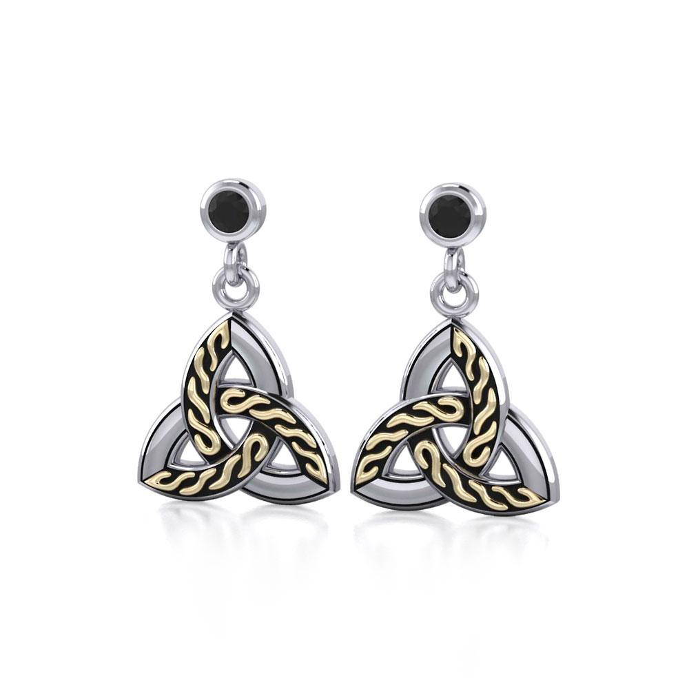 Celtic Knotwork Trinity Sterling Silver with 18K Gold Accent Post Earrings MER705