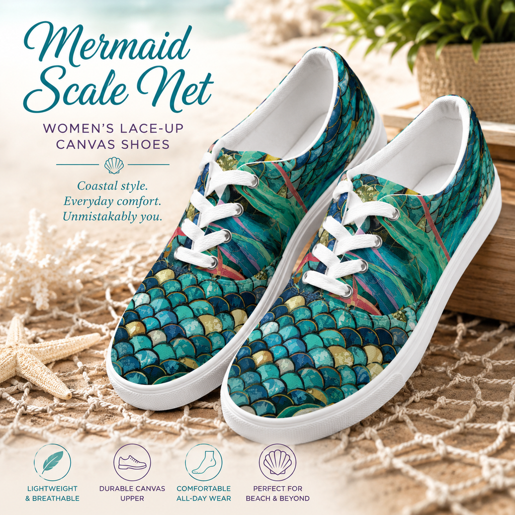 Mermaid Scale Net Women’s lace-up canvas shoes | | Wiccan Center