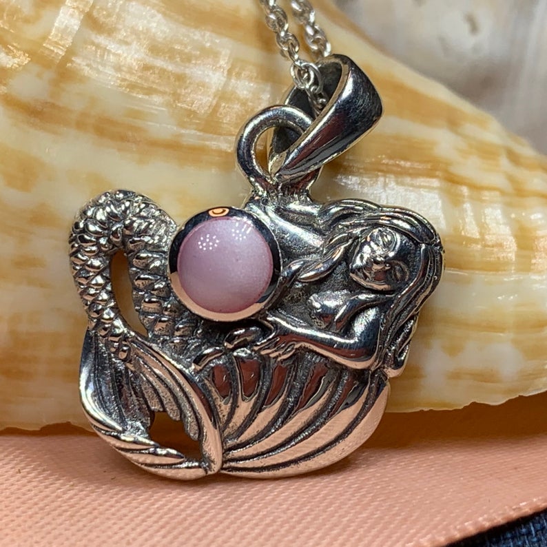 Pink Mermaid Necklace in Sterling Silver | Pendant | Wiccan Center