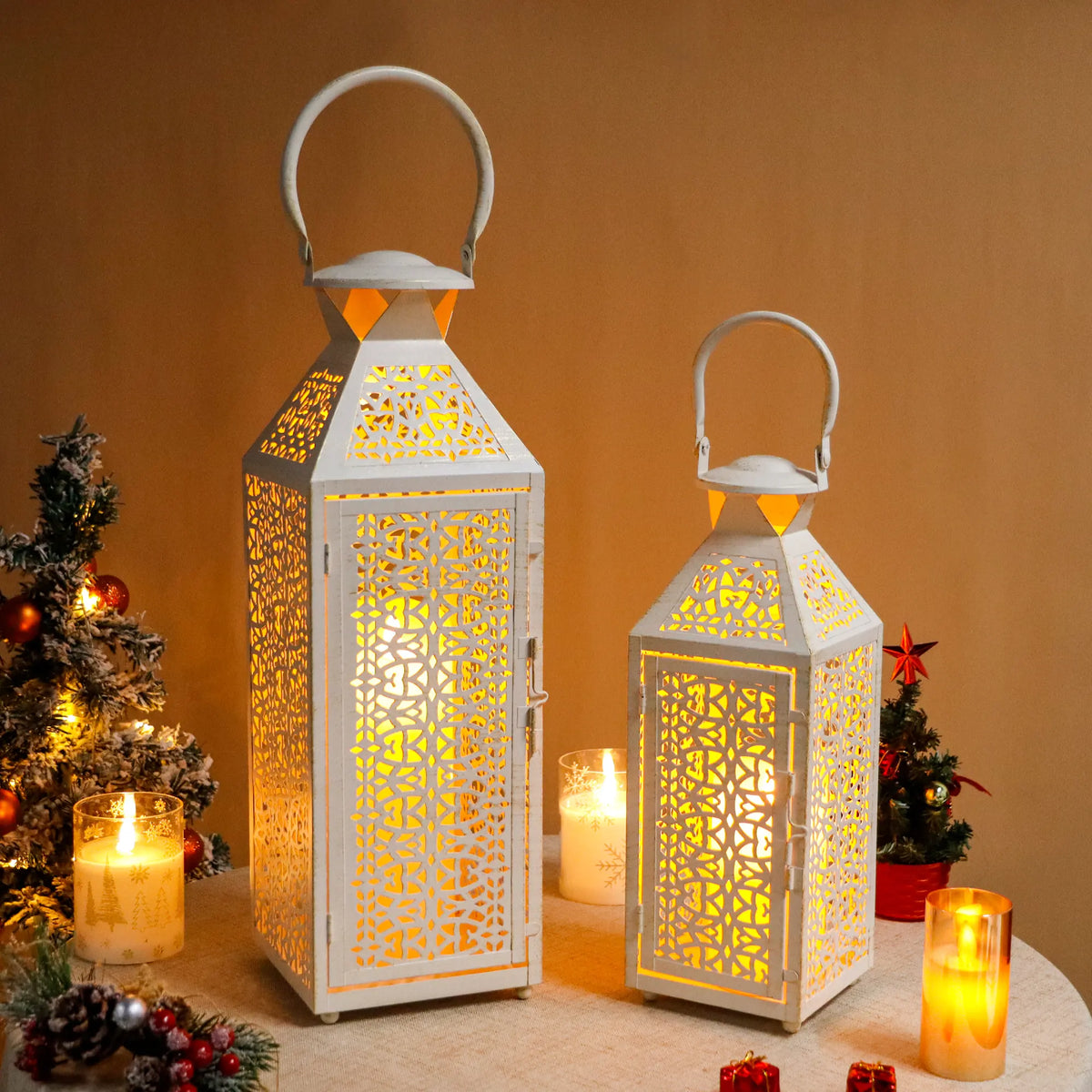 19"&14''H Moroccan Decorative Metal Candle Holders with Hollow Pattern | Decorative Candle Lanterns | Wiccan Center