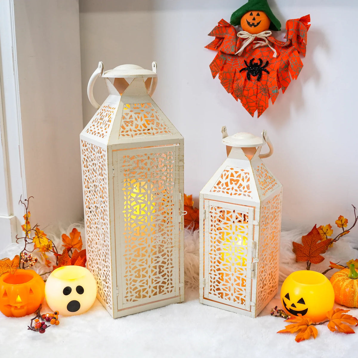 19"&14''H Moroccan Decorative Metal Candle Holders with Hollow Pattern | Decorative Candle Lanterns | Wiccan Center