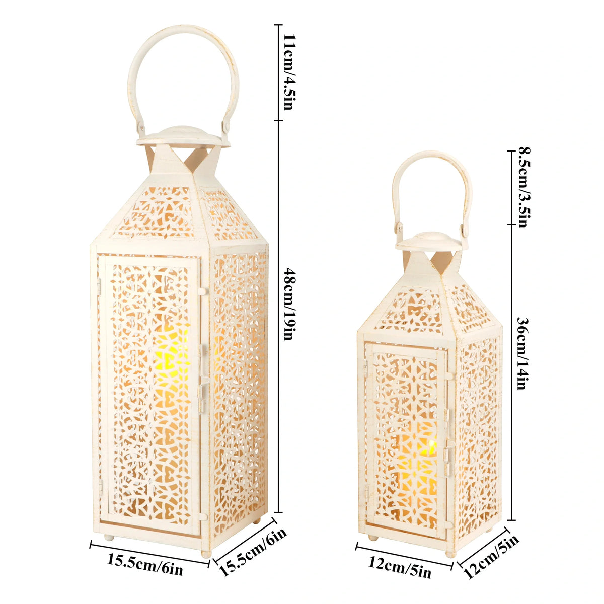 19"&14''H Moroccan Decorative Metal Candle Holders with Hollow Pattern | Decorative Candle Lanterns | Wiccan Center