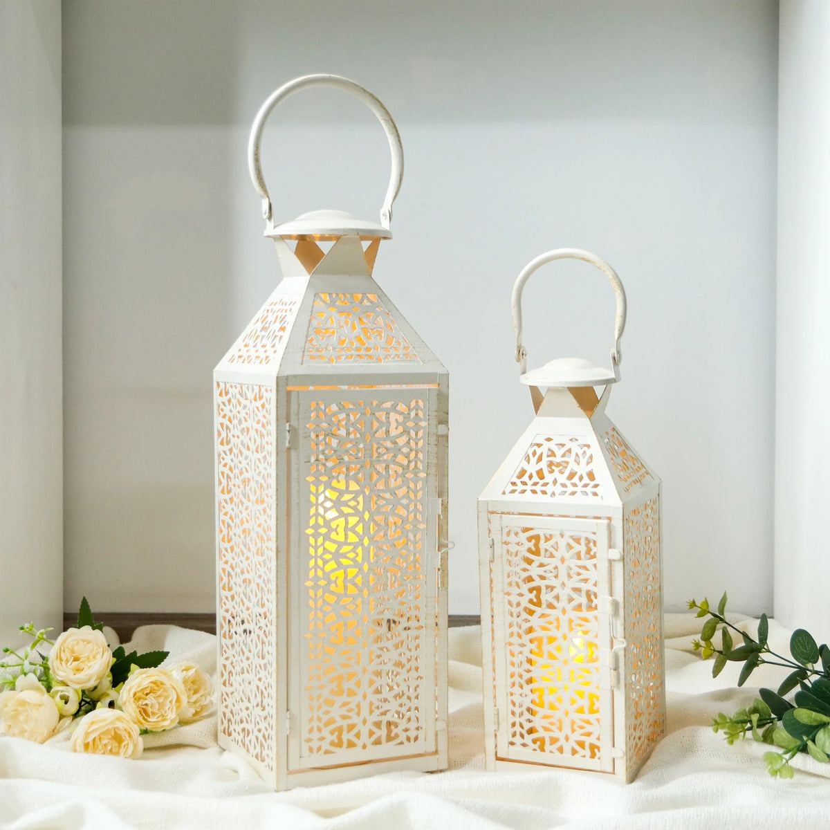 19"&14''H Moroccan Decorative Metal Candle Holders with Hollow Pattern | Decorative Candle Lanterns | Wiccan Center