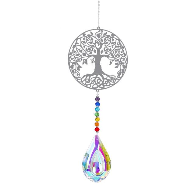Metallic Hoop Moon Sun Catcher Hanging Crystal Pendant Chandelier Lamps Light Crystals Glass Pendants Light Rainbow Maker Wind Chime Hanging Drop Gift of Good Luck Garden Decor Hanging Ornament For Home Decoration | STDEMAQ9WS0 | Wiccan Center