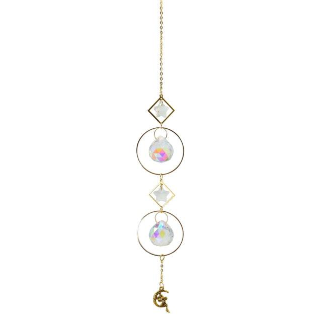 Metallic Hoop Moon Sun Catcher Hanging Crystal Pendant Chandelier Lamps Light Crystals Glass Pendants Light Rainbow Maker Wind Chime Hanging Drop Gift of Good Luck Garden Decor Hanging Ornament For Home Decoration | STDEMAQ9WS0 | Wiccan Center
