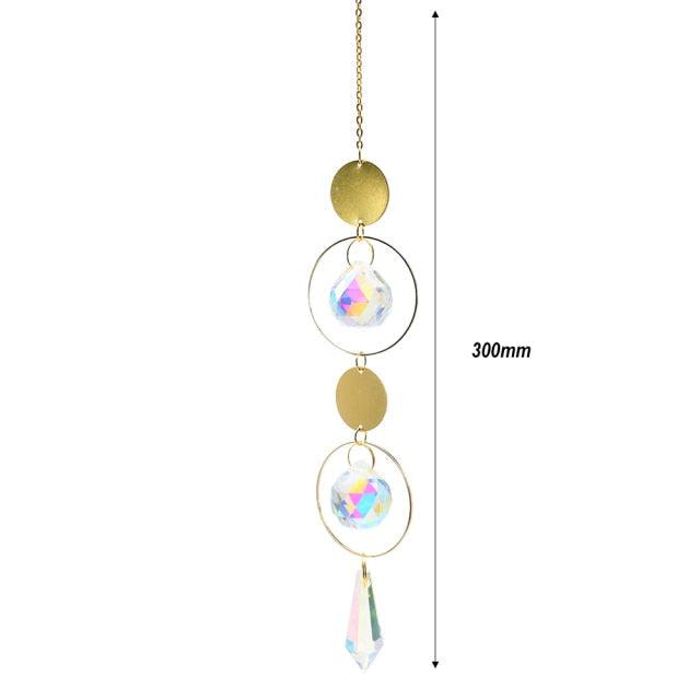 Metallic Hoop Moon Sun Catcher Hanging Crystal Pendant Chandelier Lamps Light Crystals Glass Pendants Light Rainbow Maker Wind Chime Hanging Drop Gift of Good Luck Garden Decor Hanging Ornament For Home Decoration | STDEMAQ9WS0 | Wiccan Center