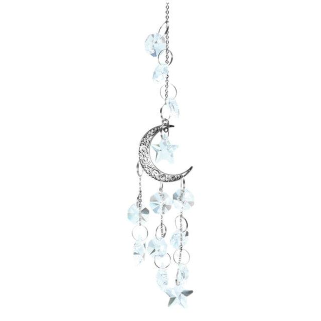 Metallic Hoop Moon Sun Catcher Hanging Crystal Pendant Chandelier Lamps Light Crystals Glass Pendants Light Rainbow Maker Wind Chime Hanging Drop Gift of Good Luck Garden Decor Hanging Ornament For Home Decoration | STDEMAQ9WS0 | Wiccan Center