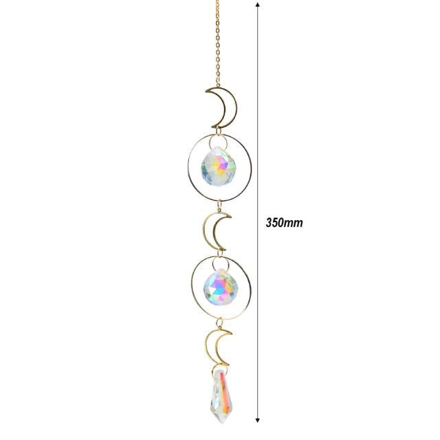 Metallic Hoop Moon Sun Catcher Hanging Crystal Pendant Chandelier Lamps Light Crystals Glass Pendants Light Rainbow Maker Wind Chime Hanging Drop Gift of Good Luck Garden Decor Hanging Ornament For Home Decoration | STDEMAQ9WS0 | Wiccan Center